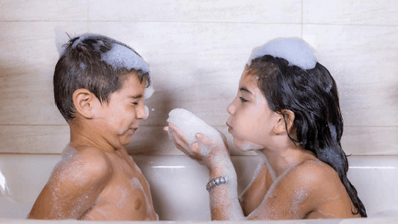 kids bathing together