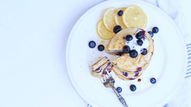 dairy free, gluten free, blueberry lemon pancakes