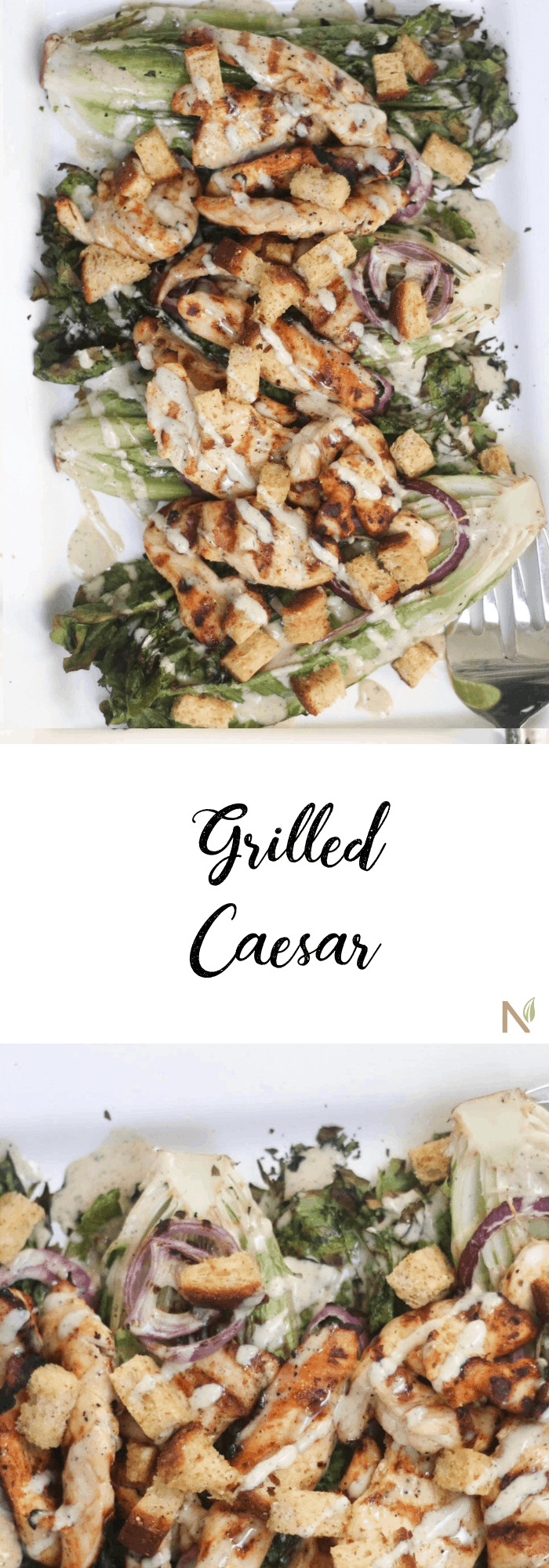 Grilled romaine chicken caesar salad